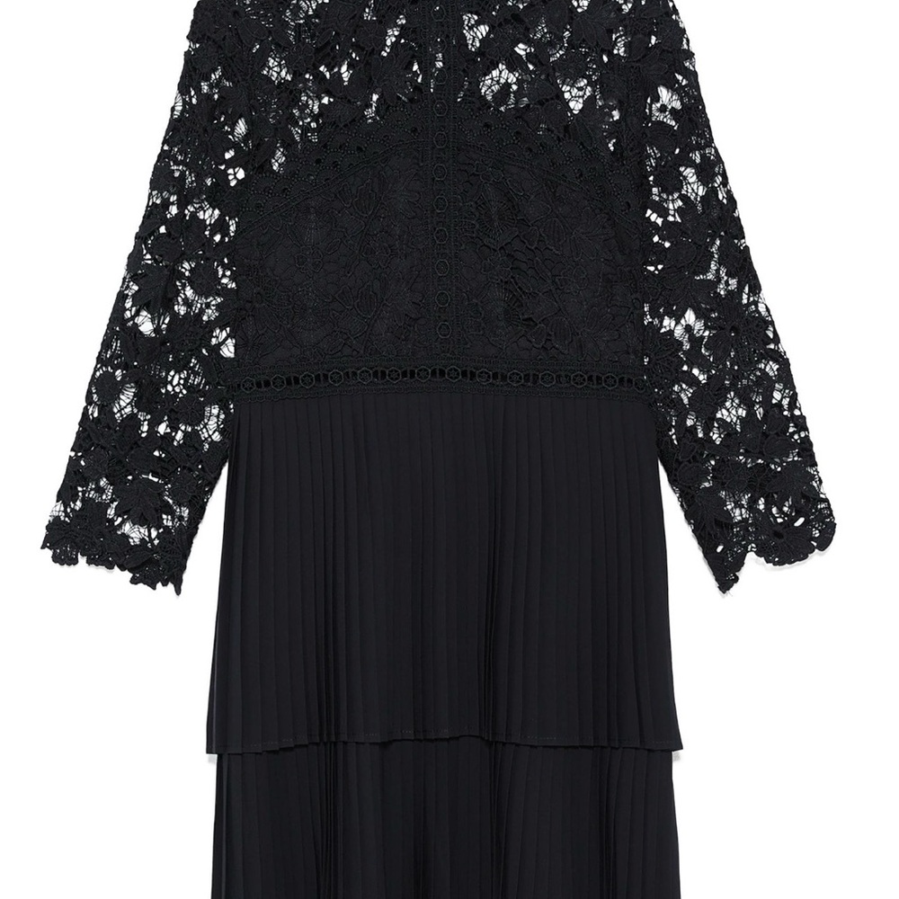 Elegant Black Lace Tiered Midi Dress